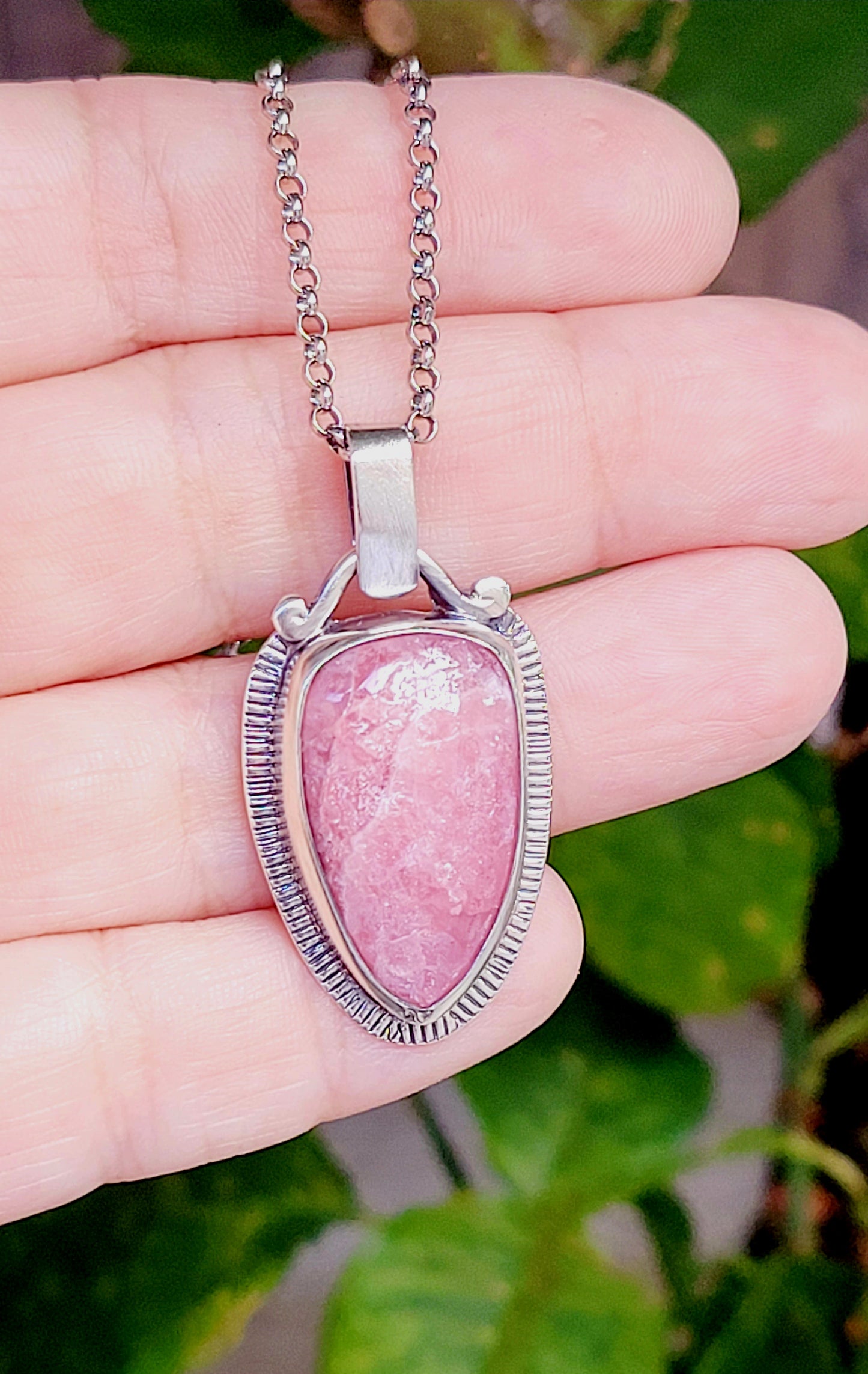 Handmade Pendant in Sterling Silver and Incarose with work on the back