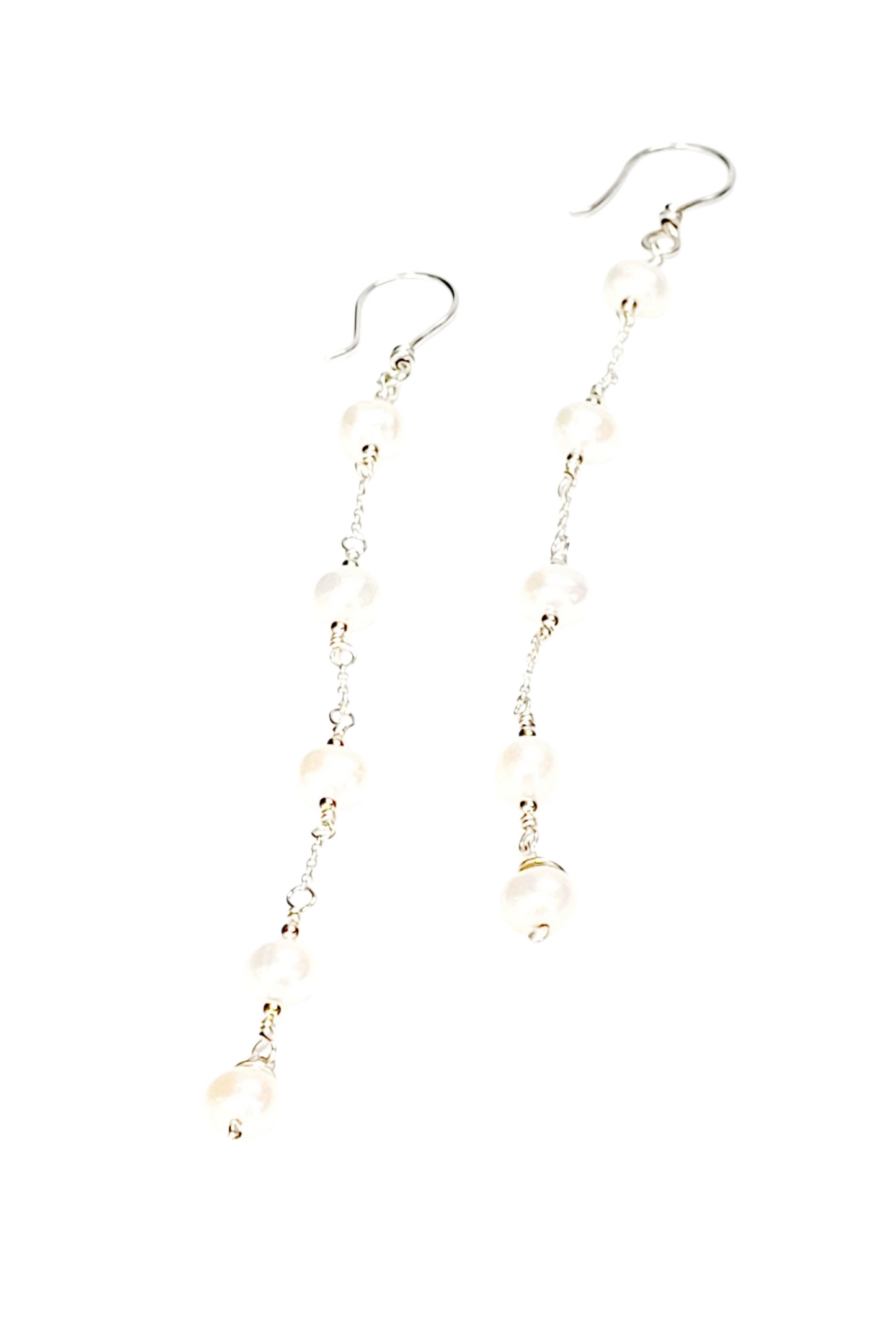 Extra Long Sterling Silver and Pearl hoops.