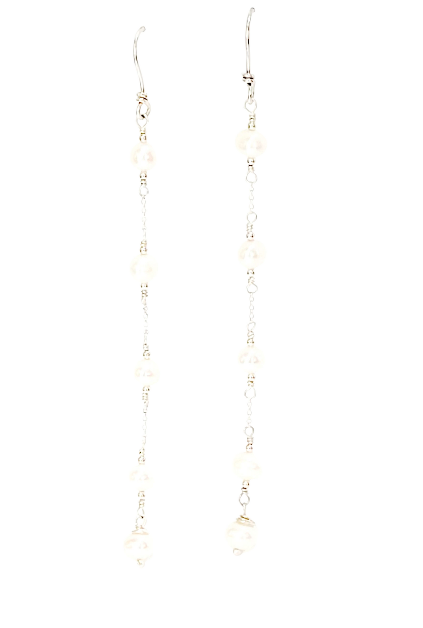 Extra Long Sterling Silver and Pearl hoops.