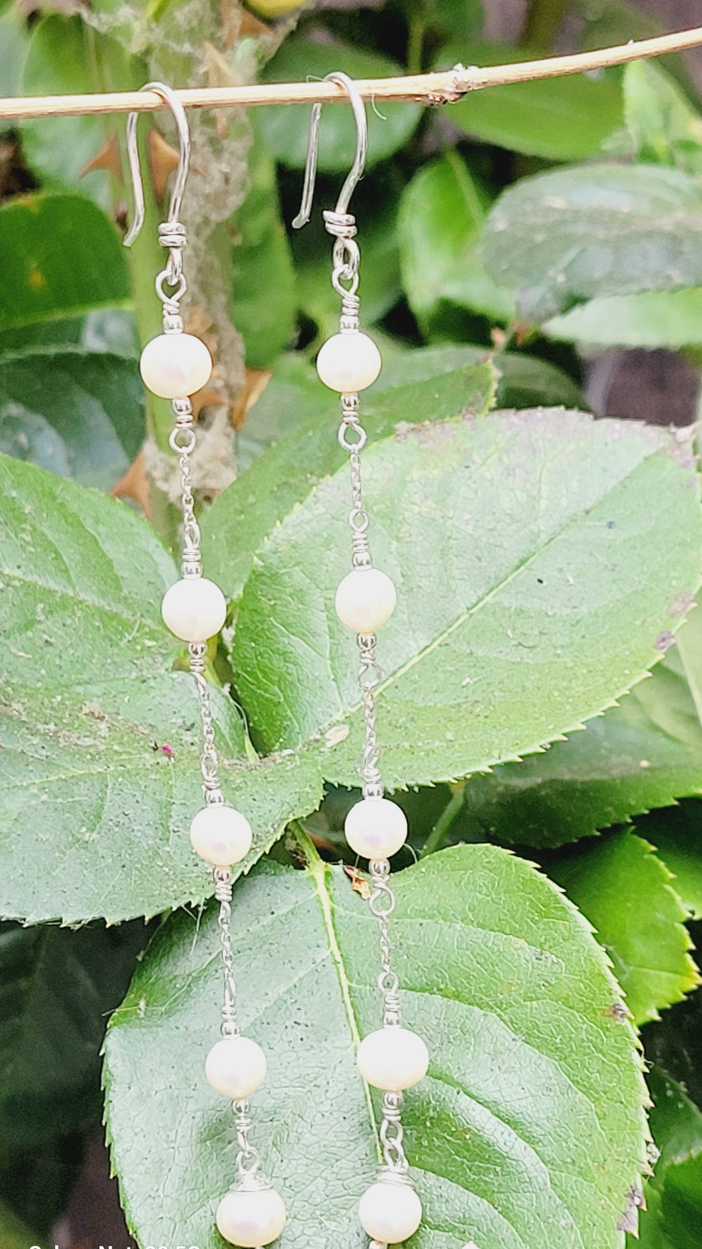 Extra Long Sterling Silver and Pearl hoops.