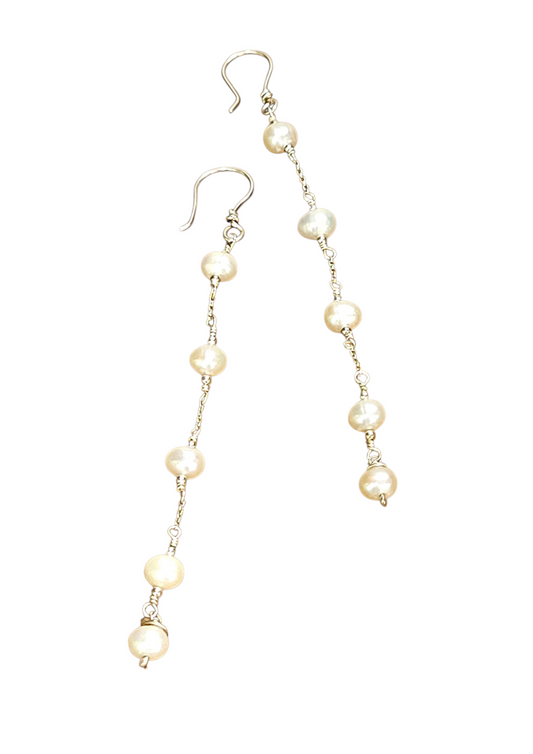 Extra Long Sterling Silver and Pearl hoops.