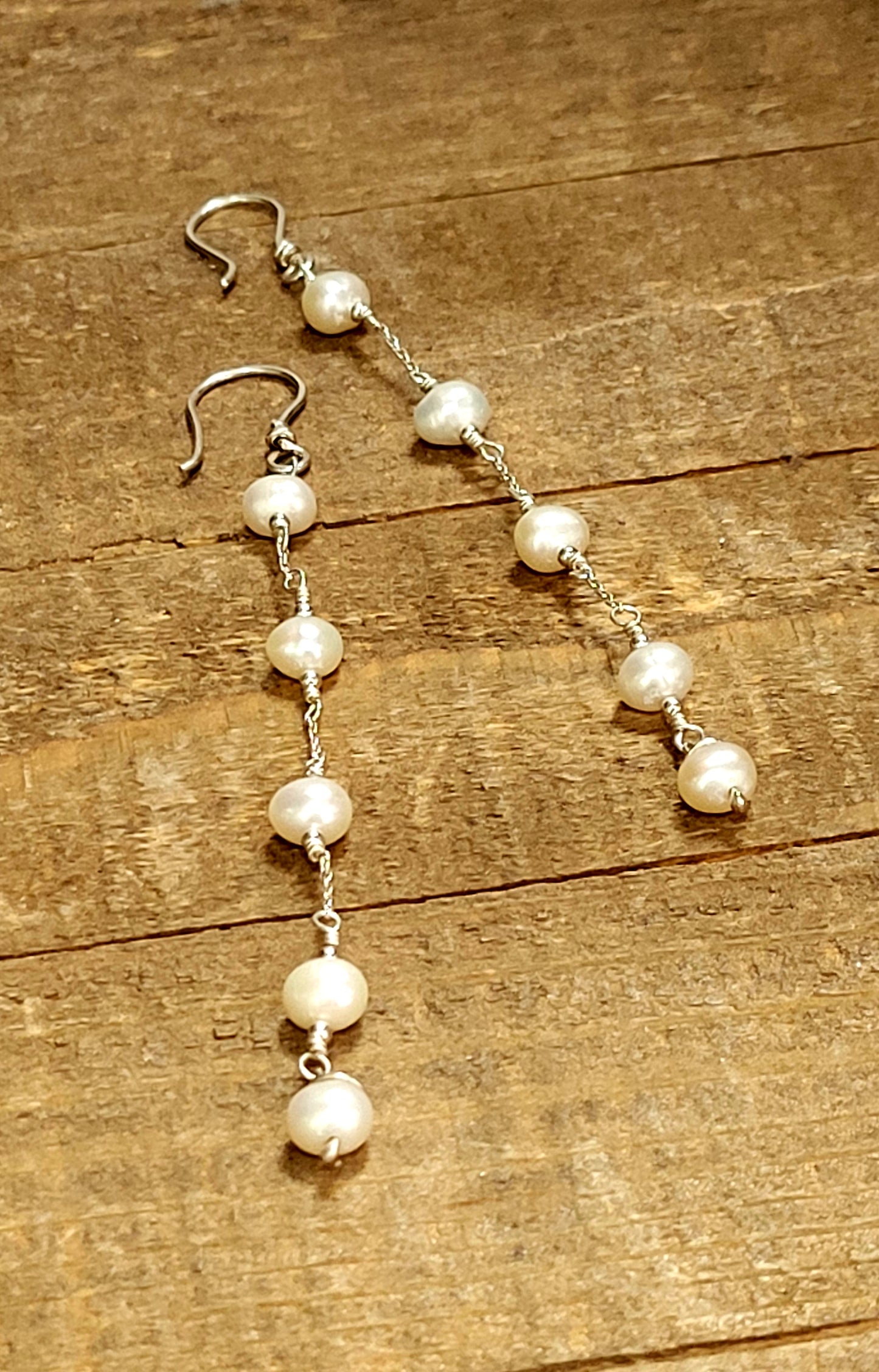 Extra Long Sterling Silver and Pearl hoops.