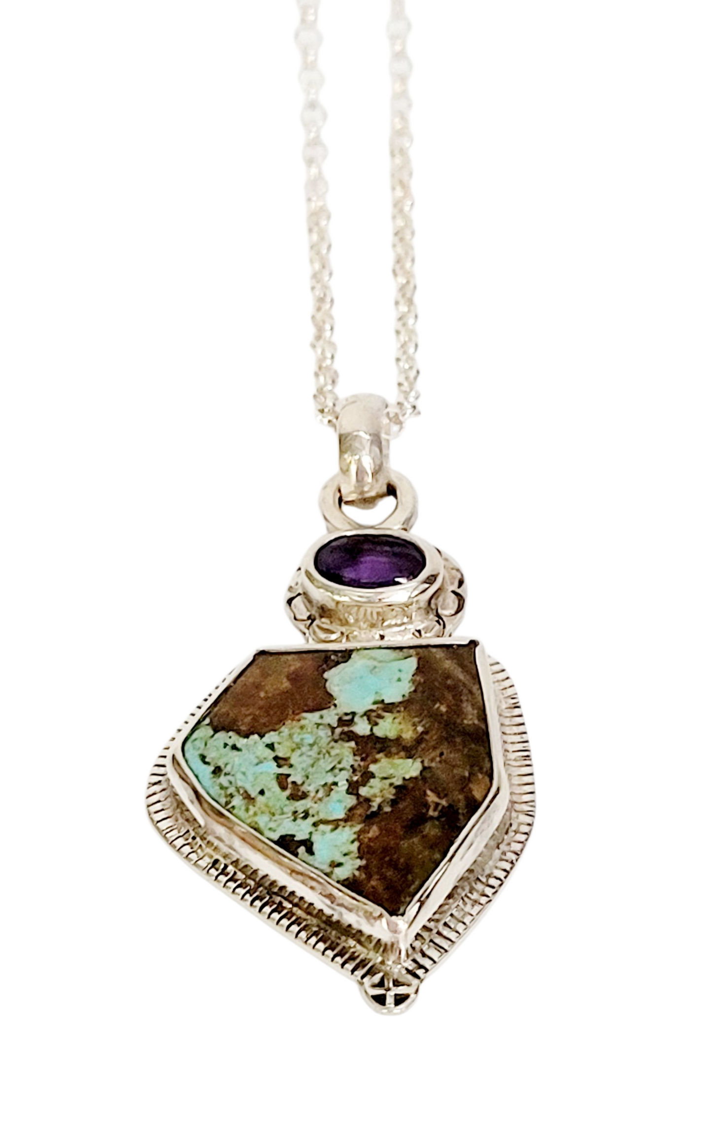 Handmade Sterling Silver Pendant with Turquoise and Amethyst
