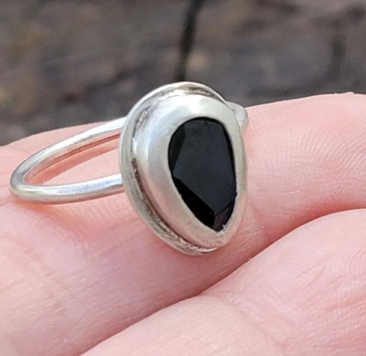 Tiny Ring, Sterling Silver and Black Onix