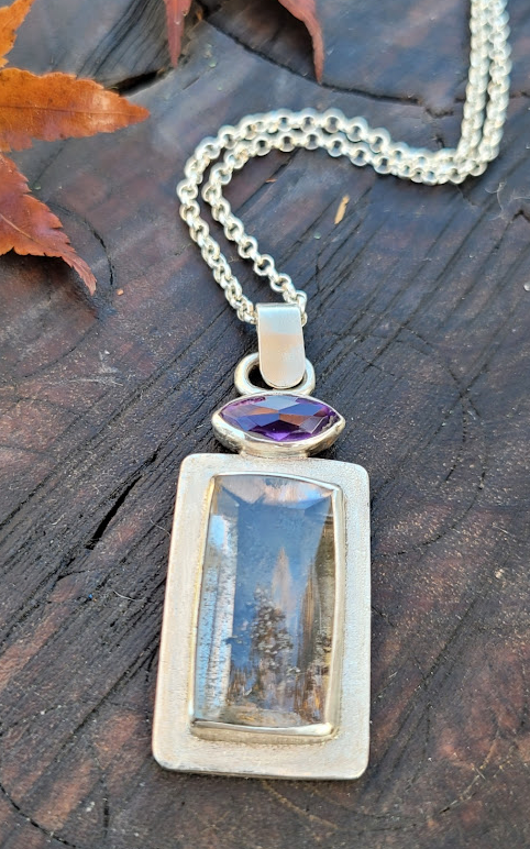 Sterling Silver pendant and setting with Quartz Dendrite and Amethyst