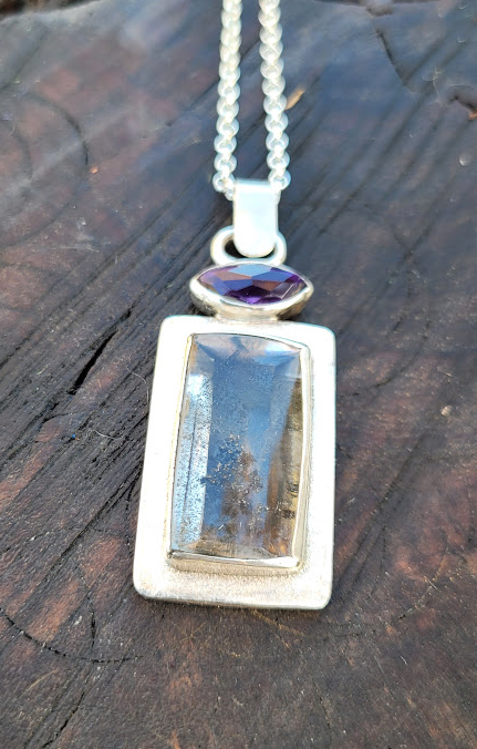 Sterling Silver pendant and setting with Quartz Dendrite and Amethyst