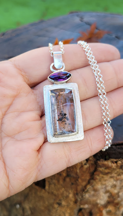 Sterling Silver pendant and setting with Quartz Dendrite and Amethyst