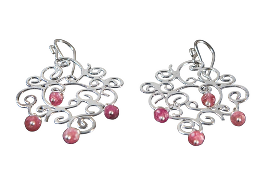 Sterling Silver Earrings and Ruby Fringe