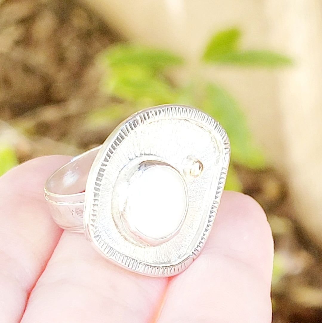 Handmade Sterling Silver Ring with Pearl and 14K Gold detailing