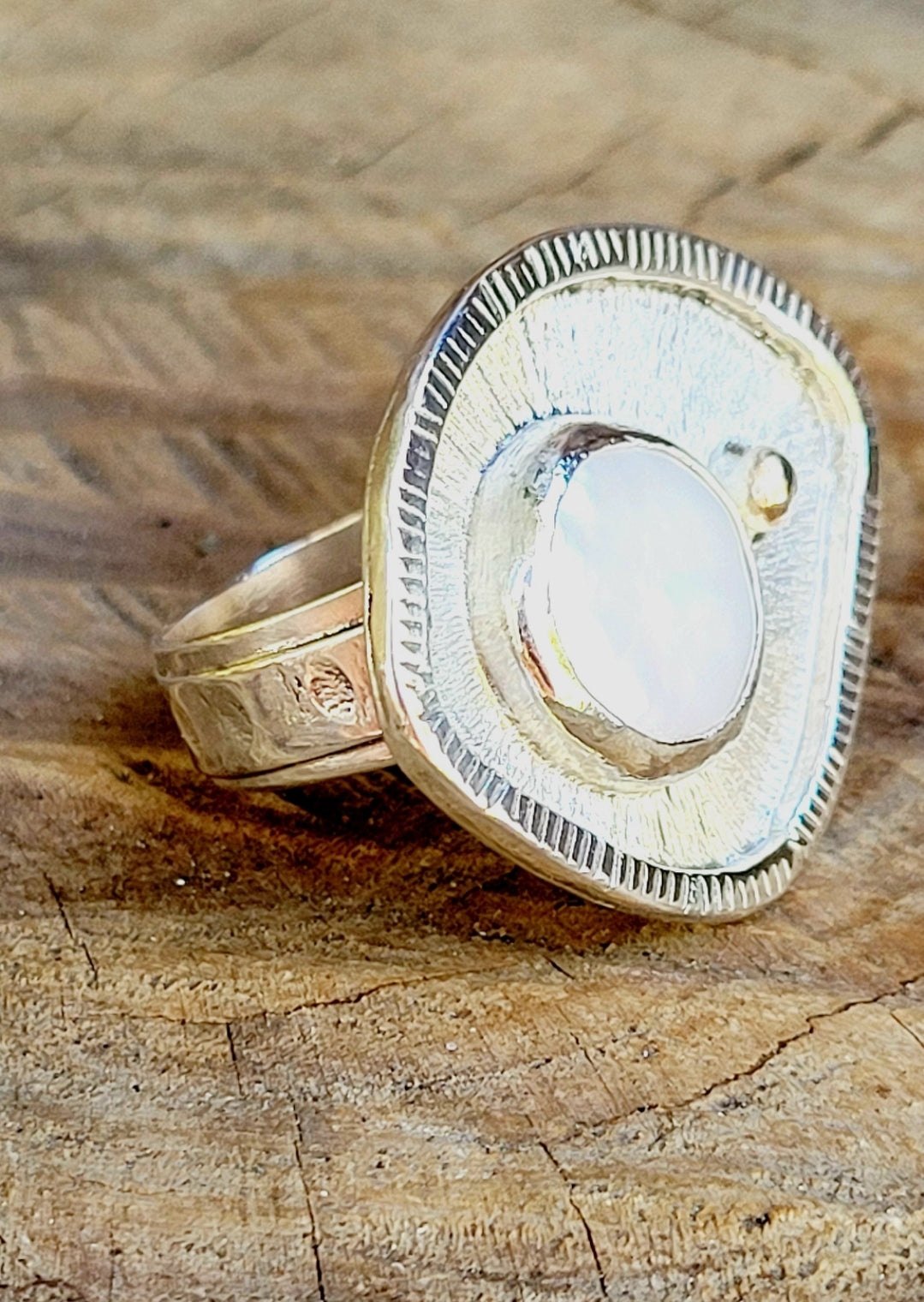 Handmade Sterling Silver Ring with Pearl and 14K Gold detailing